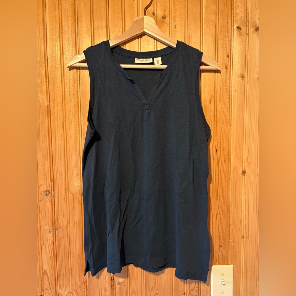 Christian Siriano New Tork Navy Sleeveless V-Neck Tank Top 100% Cotton